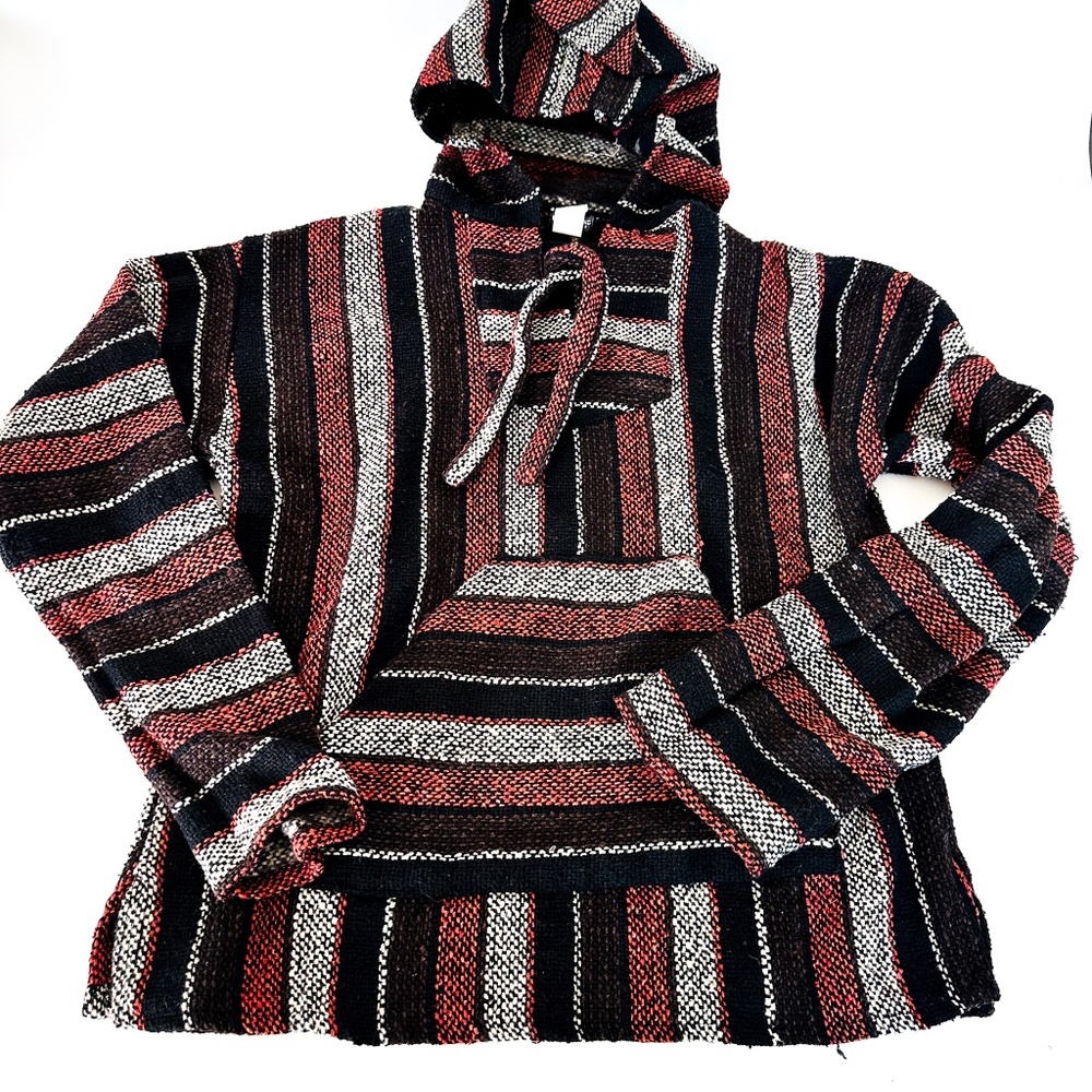 NWOT Earthbound Mexican Molina Poncho Hoodie Sweater Black Men's Size Large